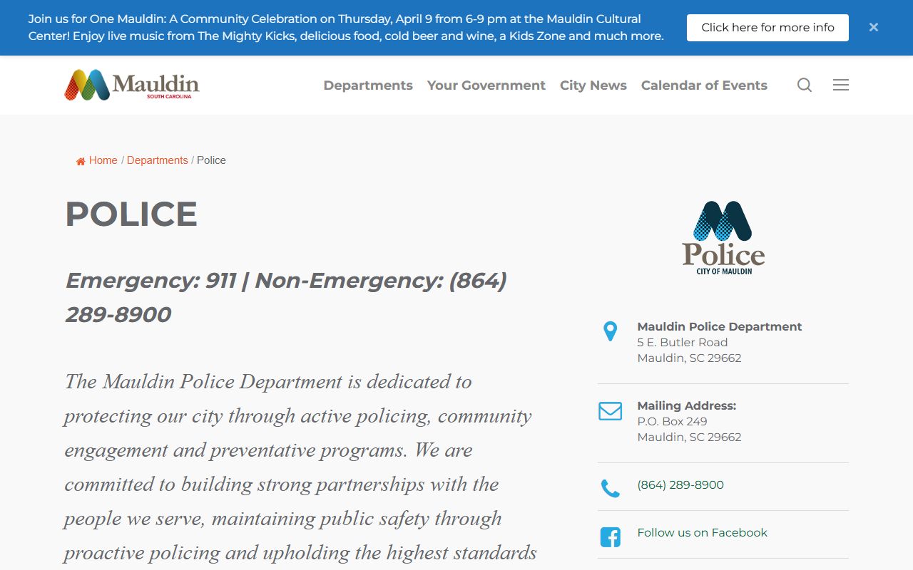 Mauldin Police Department website for Mauldin busted mugshots