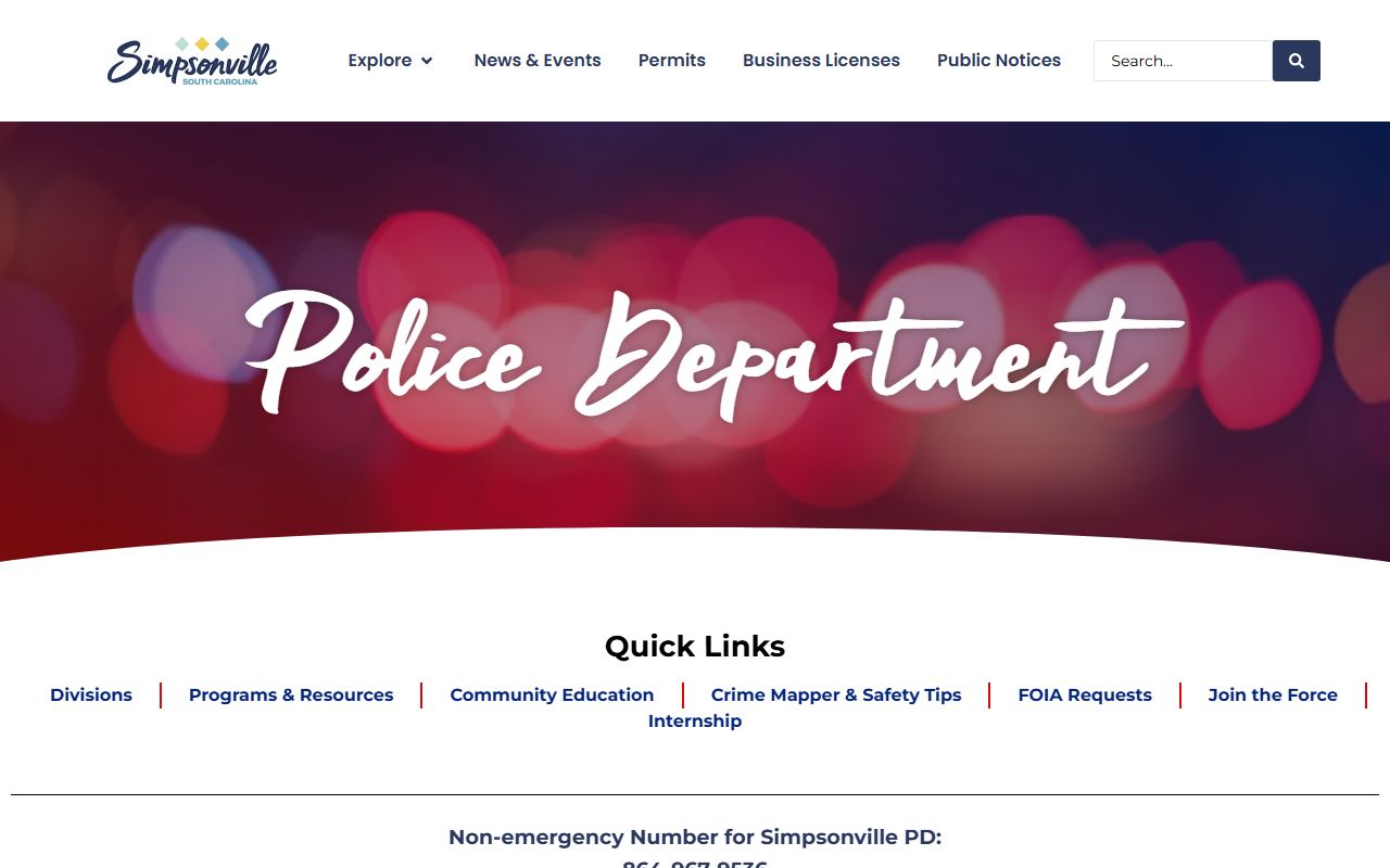 Simpsonville Police Department website for Simpsonville busted mugshots