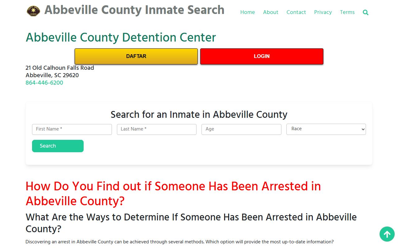 Abbeville County Detention Center online portal for Abbeville County busted mugshots