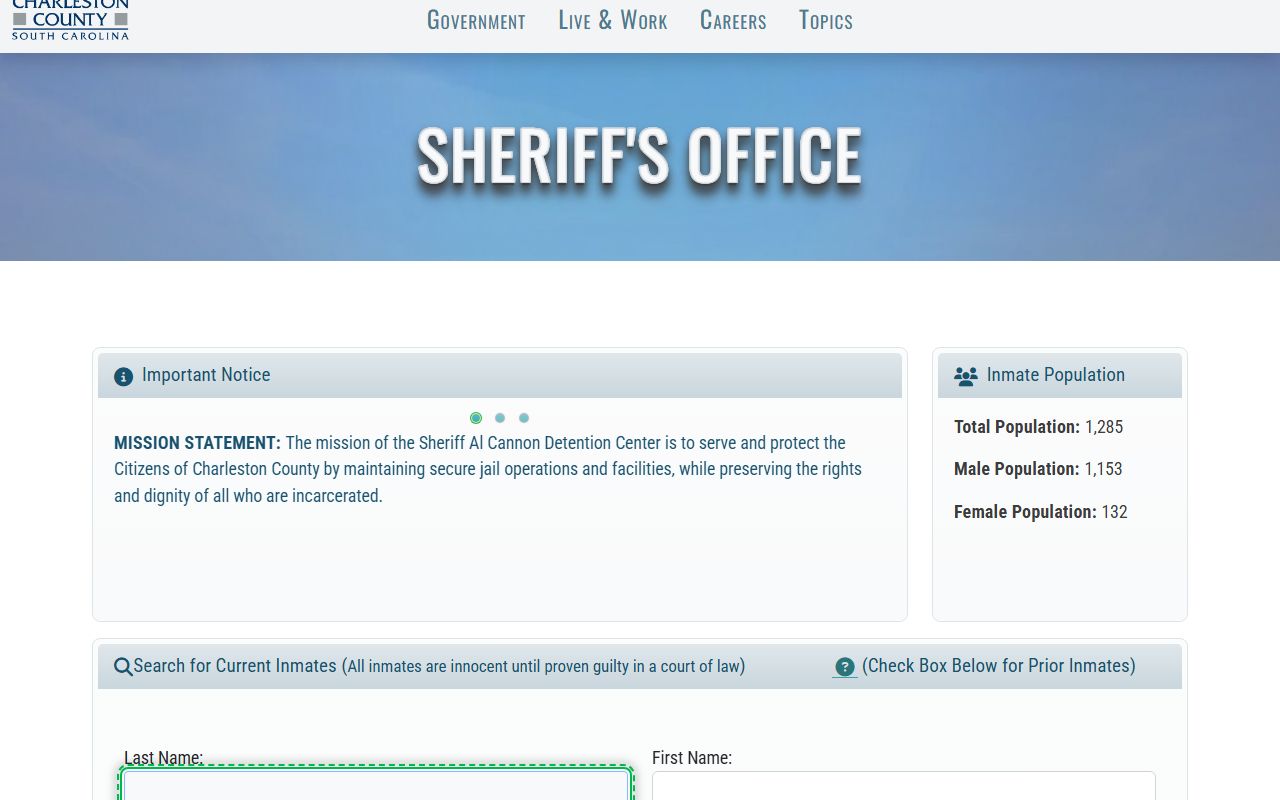 Charleston County inmate search portal for Charleston County busted mugshots and arrest records