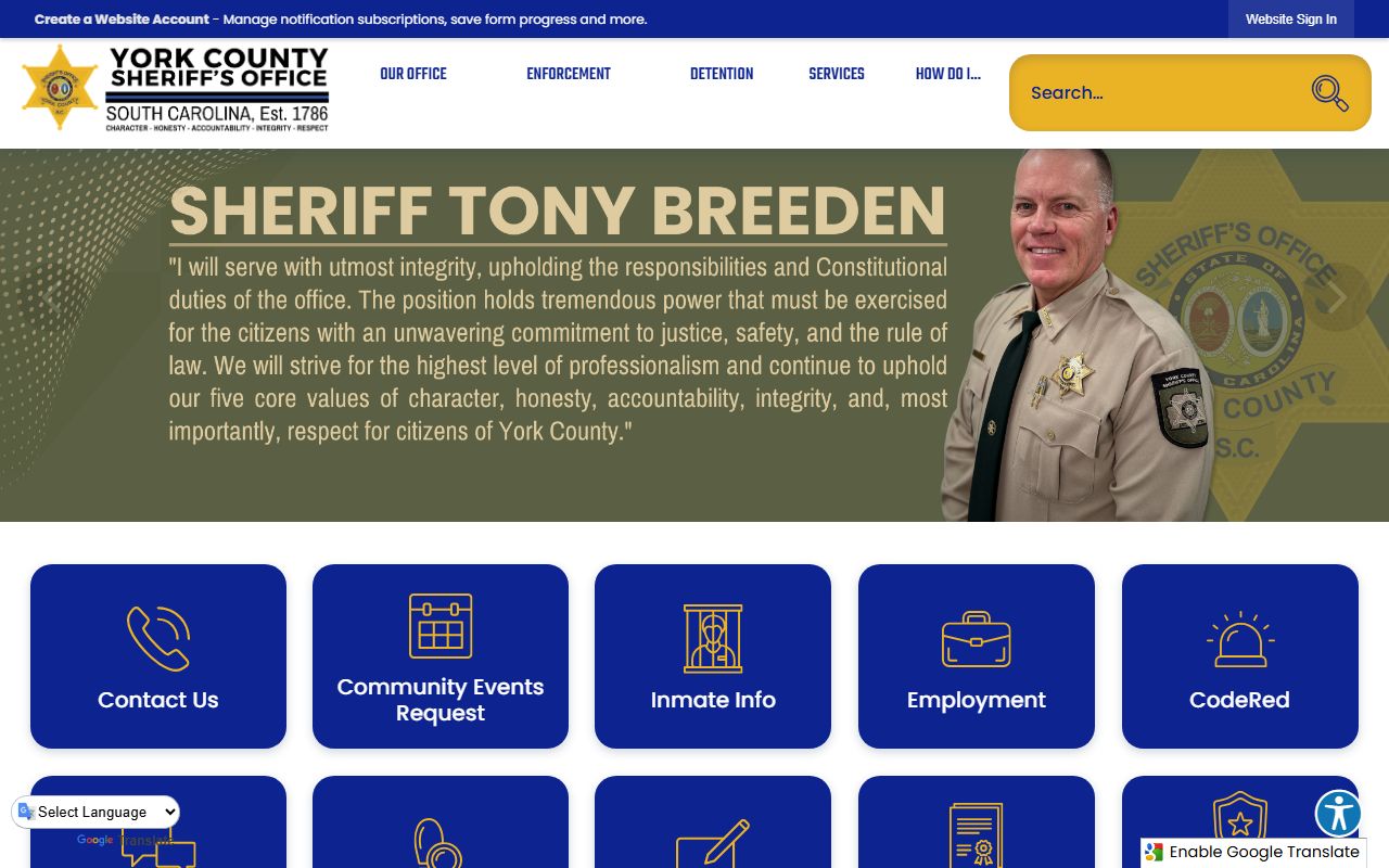 York County Sheriff's Office website for York County busted mugshots and public safety information